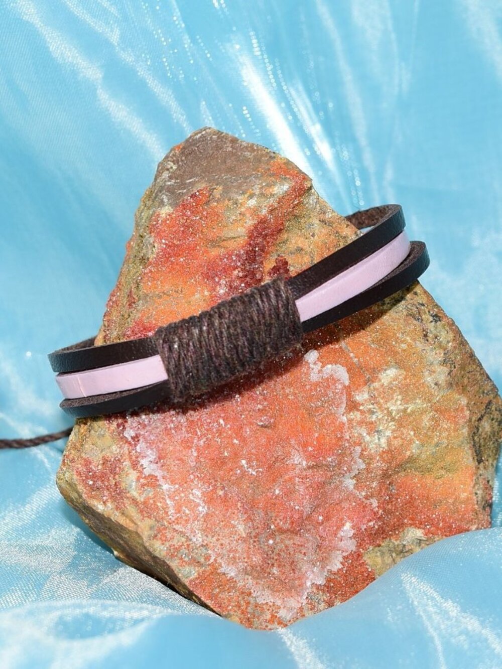 Skye Lane Hemp Accent Boho Tie Leather Bracelet Brown Pink Womens Gift Boxed - Picture 5 of 9